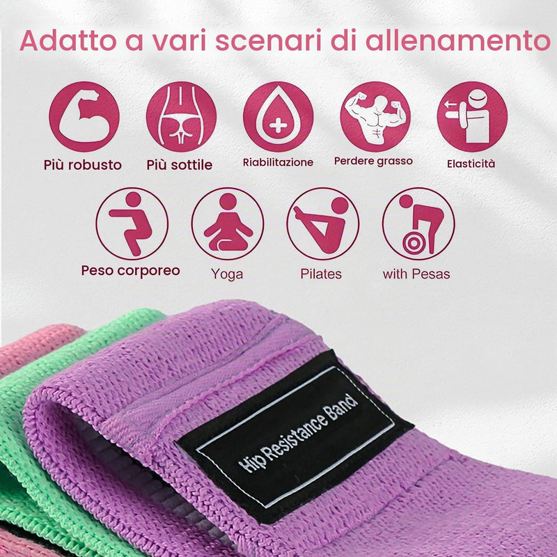 Set 3 Fasce Elastiche di Resistenza per Allenamento